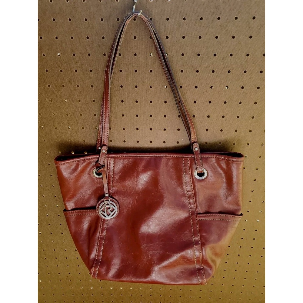 EUC Burgundy Relic Shoulder Straps Hobo Tote Logo Silver Accents Purse